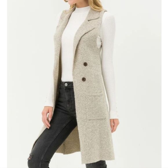 Love Tree Long Silhouette Sweater Vest Cardigan w/ Button Detail Size Medium - Picture 10 of 16